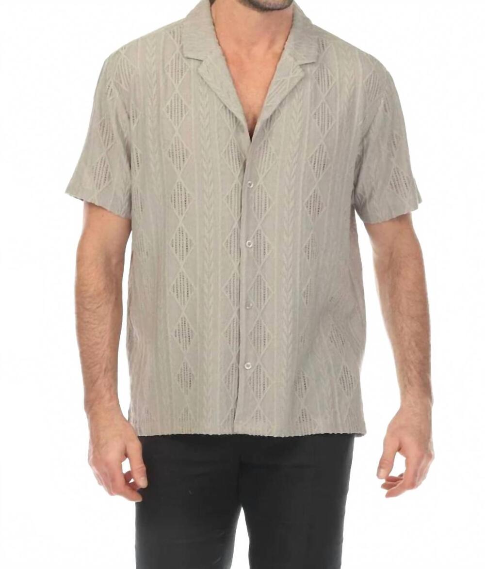 NEW MOJITO COLLECTION diamond textured button down knit shirt in taupe